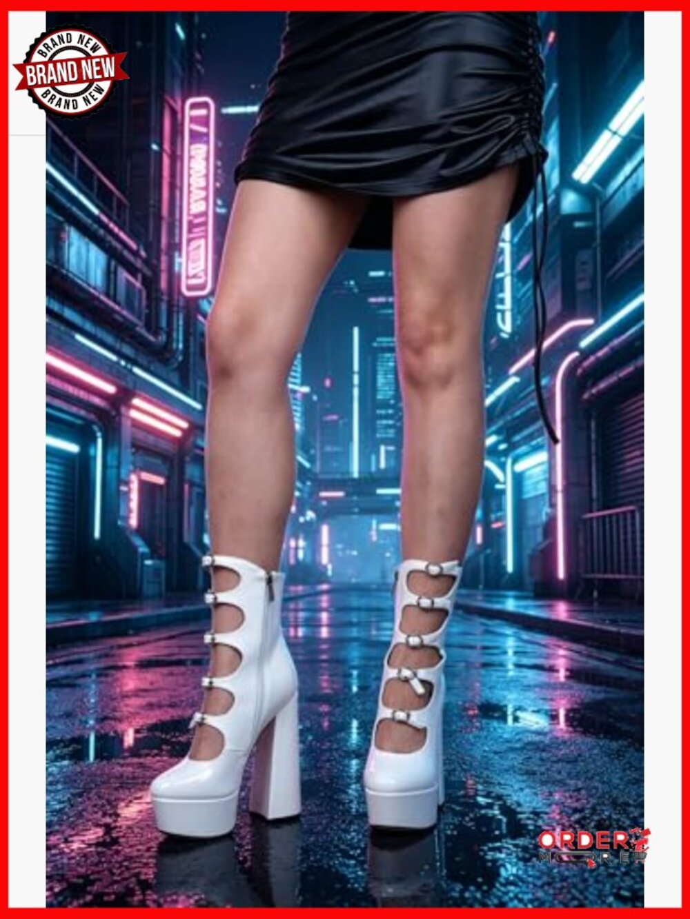 Platform High Heels Side Zipper Adjustable Buckles Block Heel Pumps Shoes - Picture 3 of 7